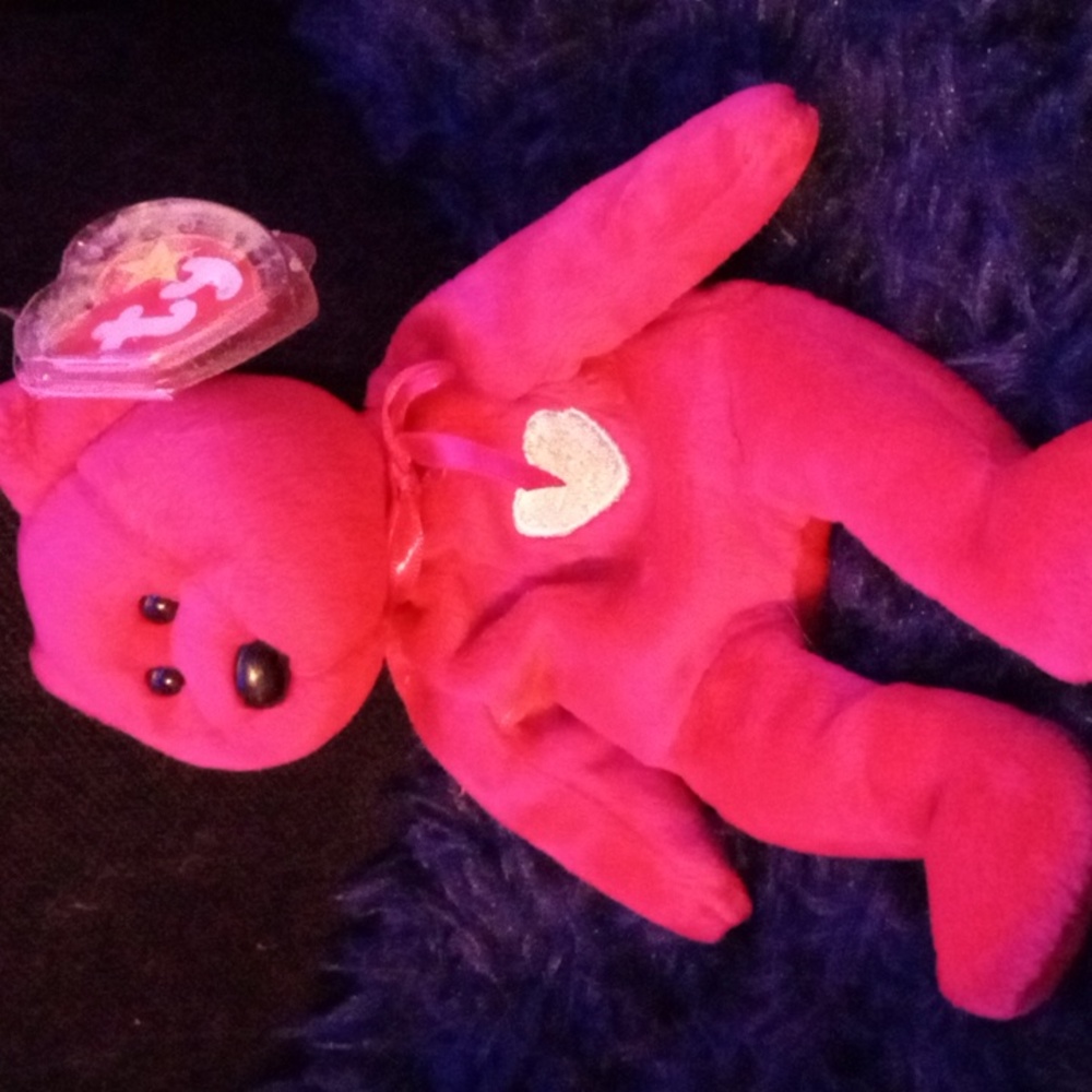 Ty Beanie Bear Valentina With a Heart Color Pink 9" *Missing Ty Tag*